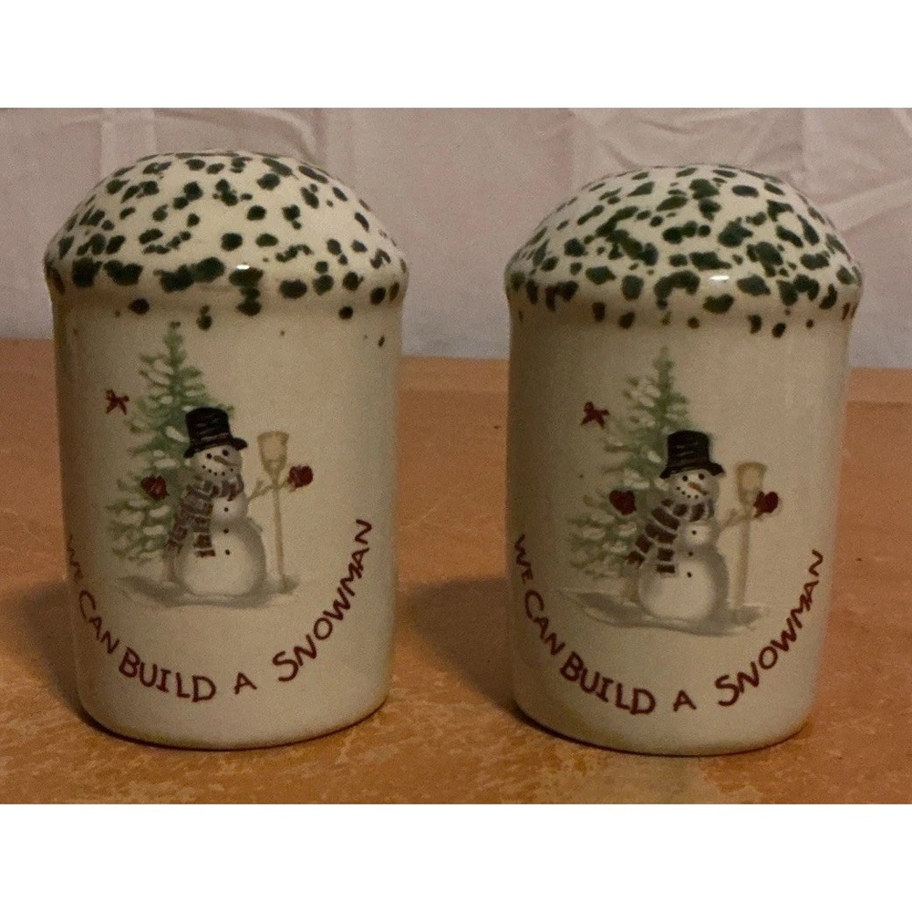 "We Can Build A Snowman Stoneware Salt And Pepper Shakers With Stoppers